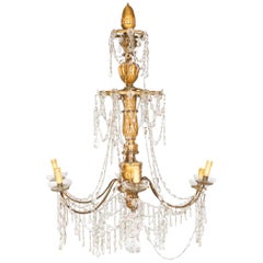 Lustre Italien en Bois Doré et Cristal, 18ème Siècle