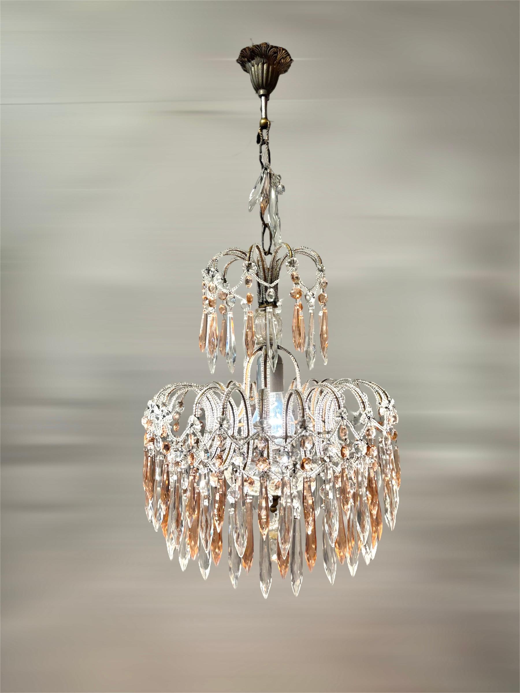Mid-Century Modern Antique Italian Crystal Chandelier For Sale