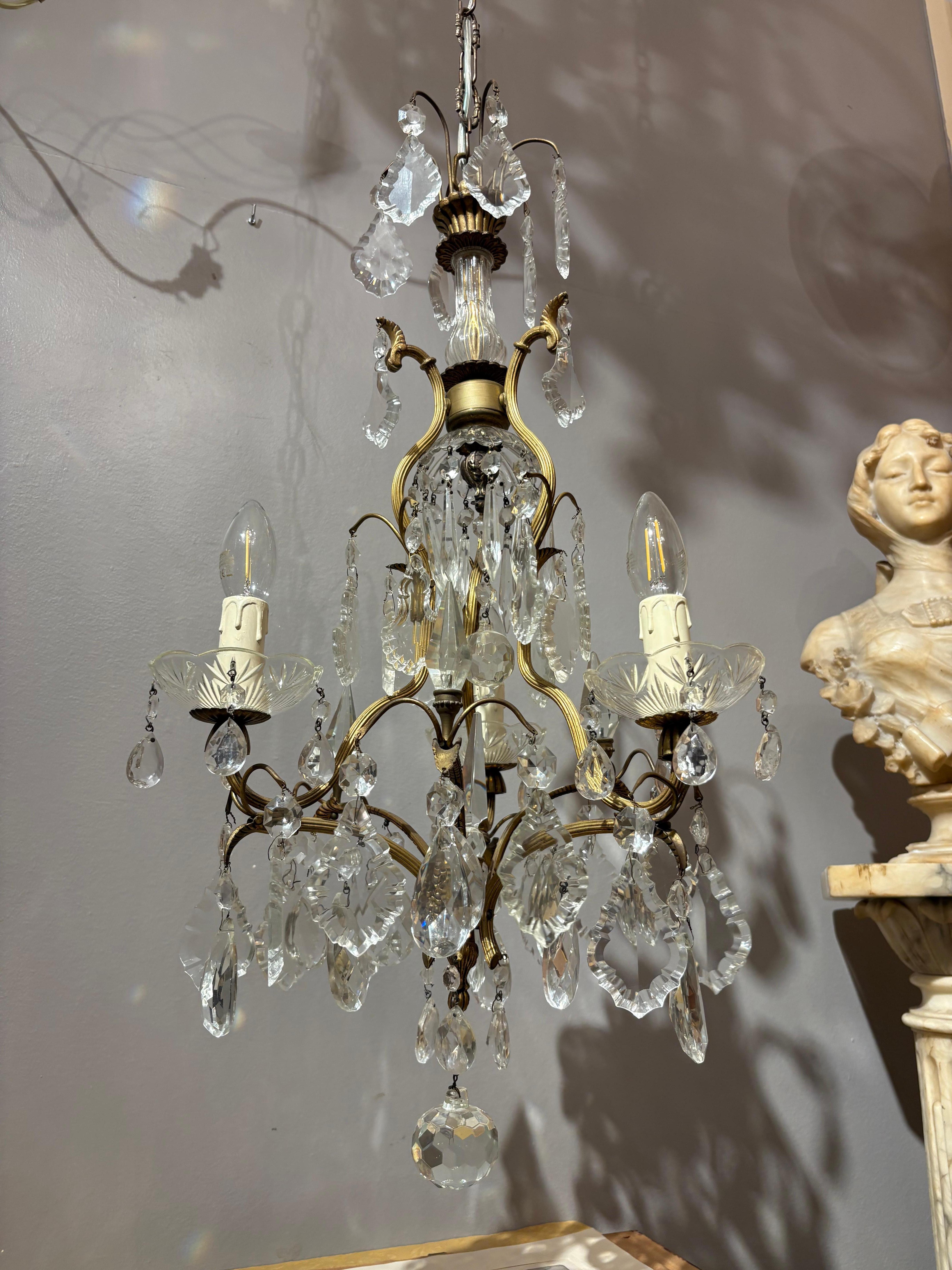 Mid-Century Modern Antique Italian Crystal Chandelier en vente