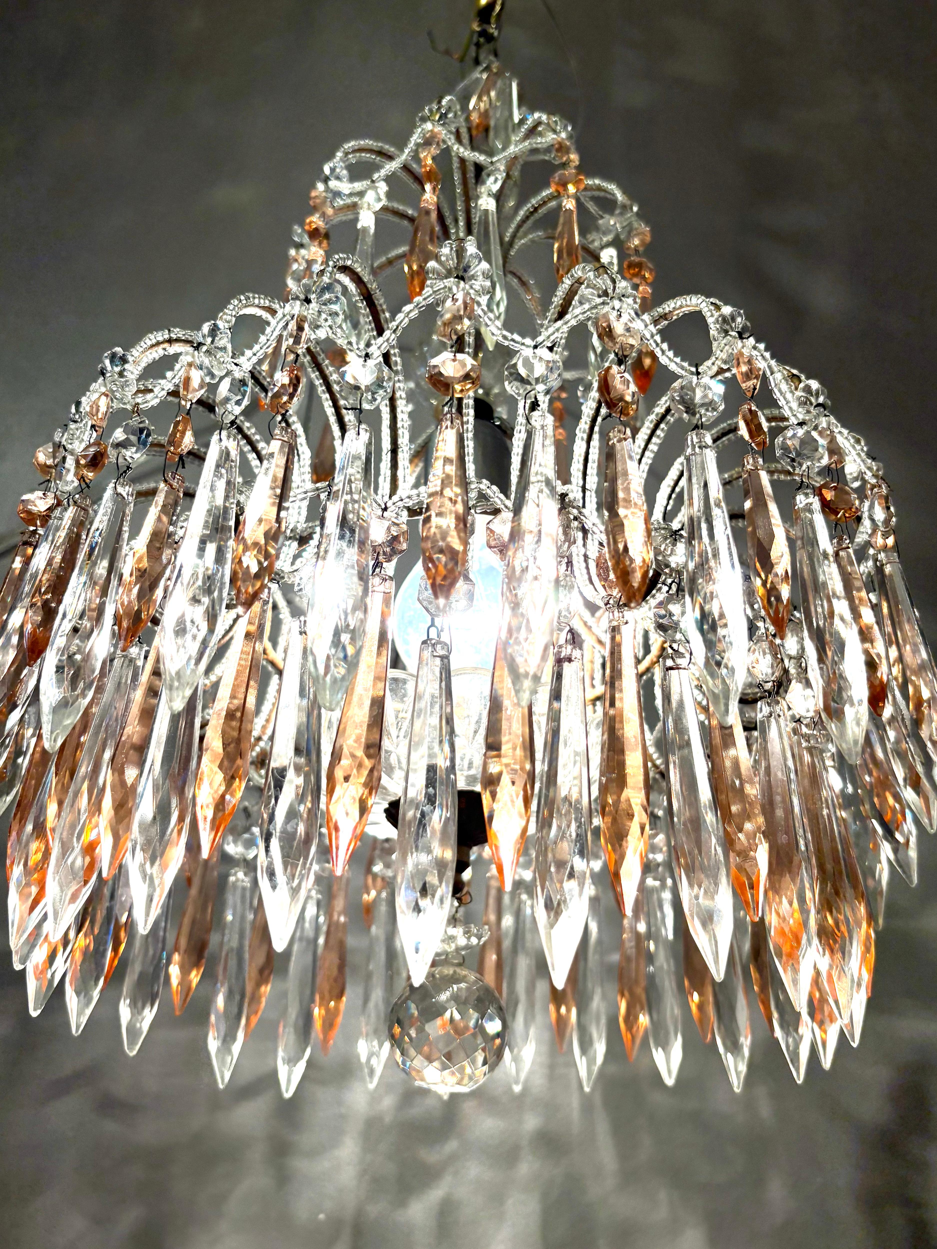 Brass Antique Italian Crystal Chandelier For Sale