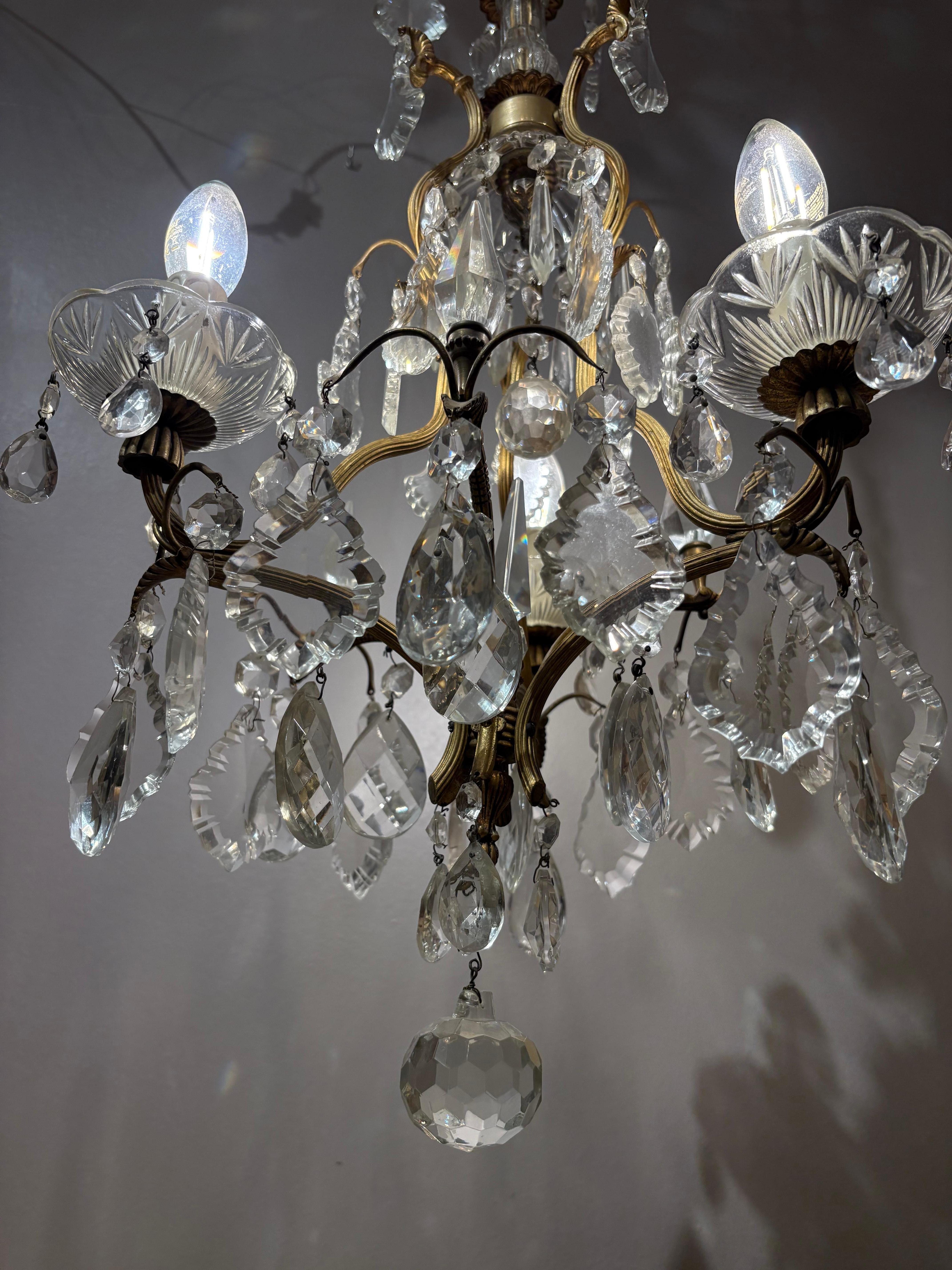 Laiton Antique Italian Crystal Chandelier en vente