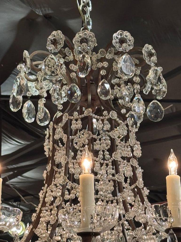Métal Lustre italien ancien en cristal avec fleurs en vente
