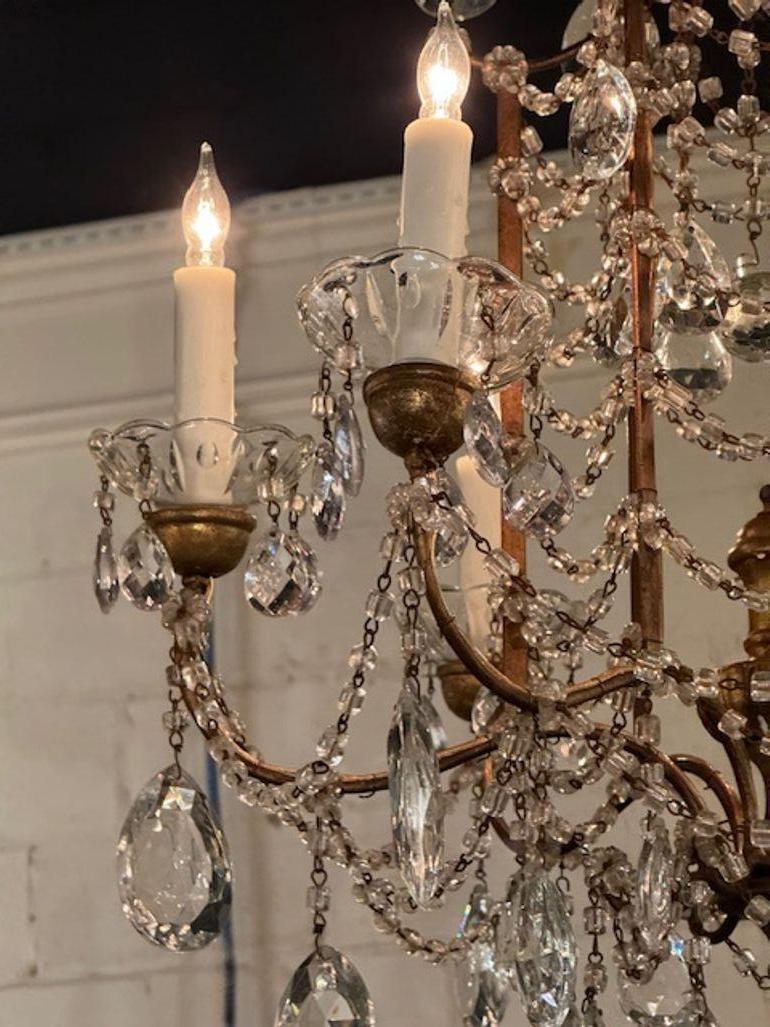 Métal Lustre italien ancien en cristal en forme de pagode en vente
