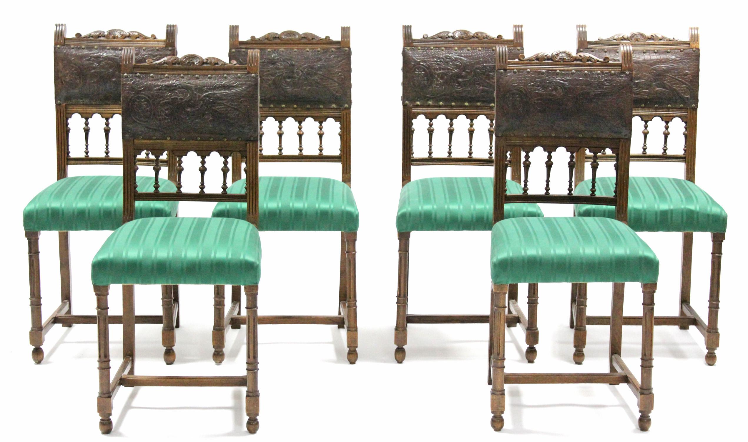 Antique Italian Dining Chairs Set of Six Oak Leather Italian, 19th Century 6