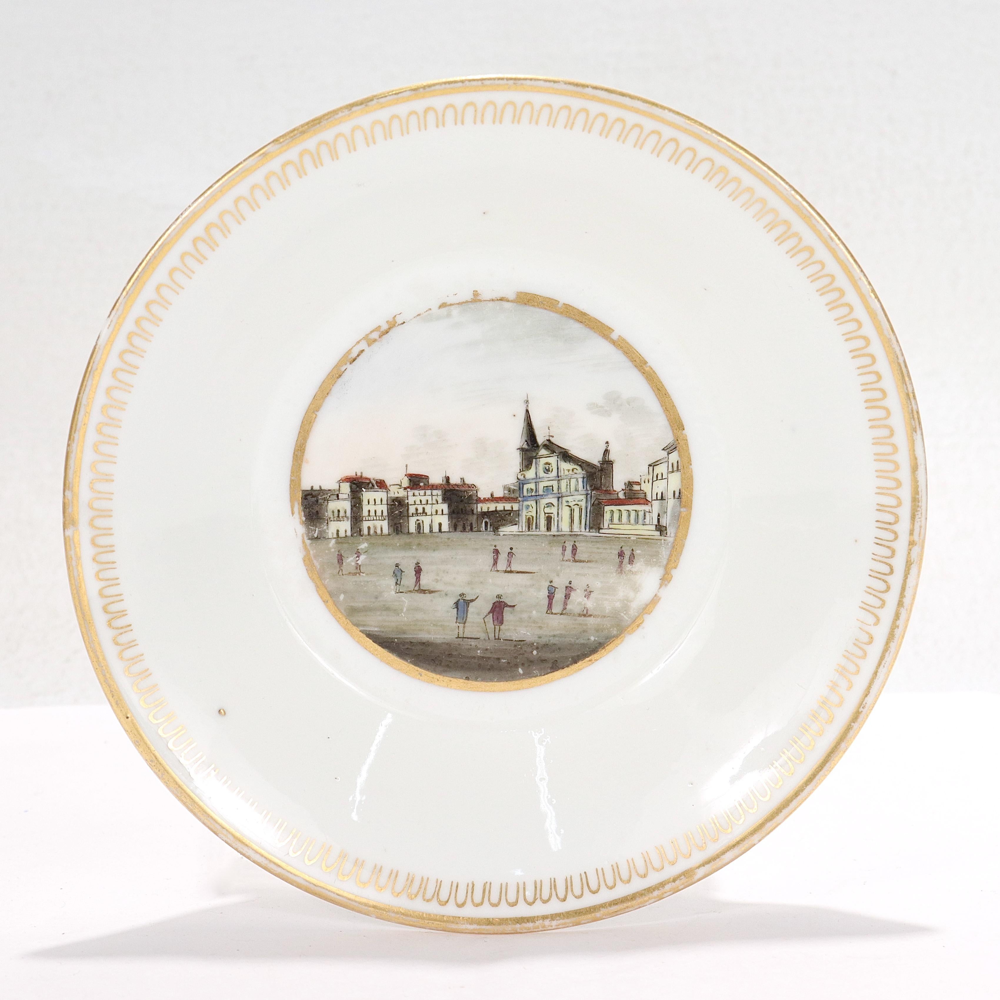 Antike italienische Doccia Topographical Porzellan Neoklassizistische Tasse und Untertasse im Angebot 3