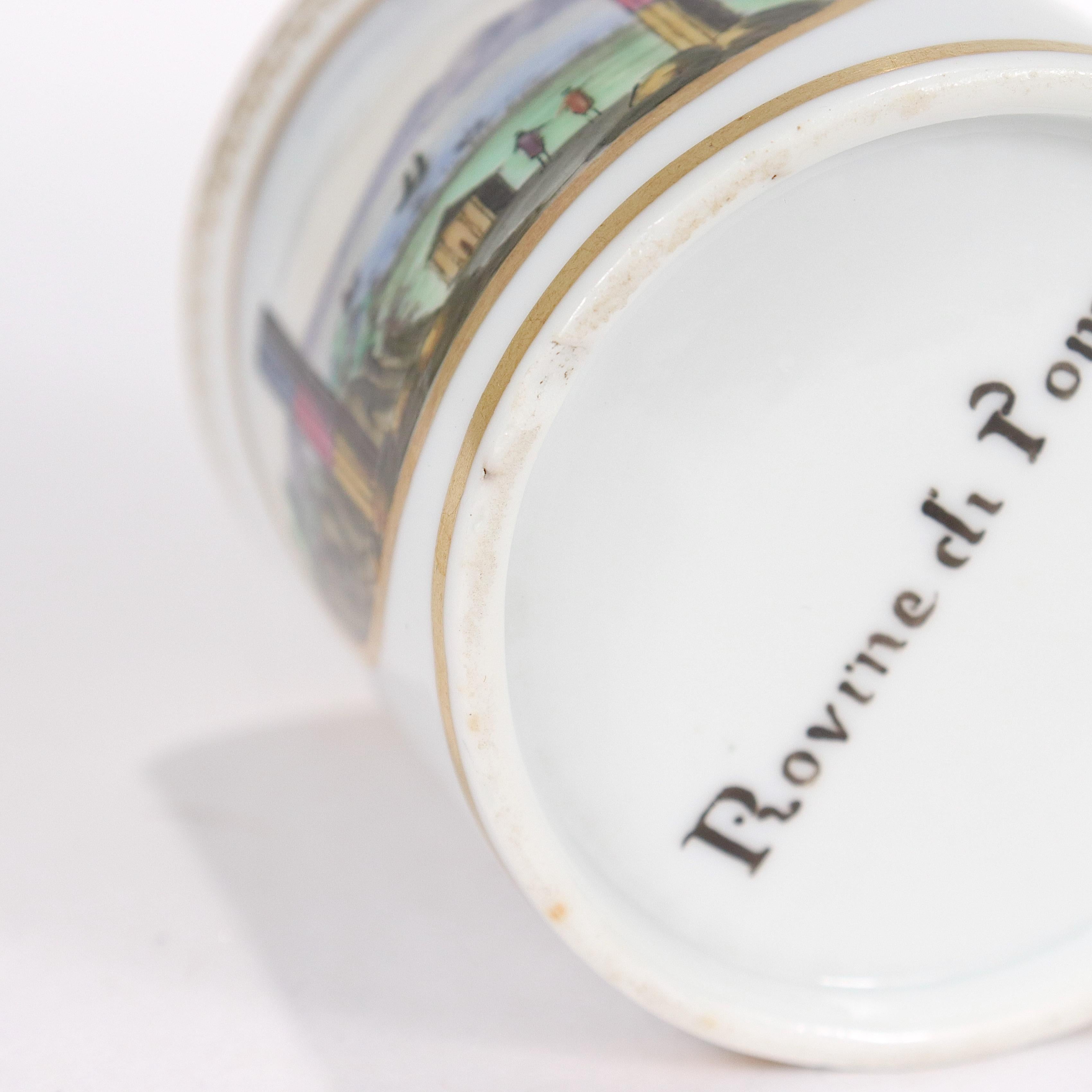 Antike italienische Doccia Topographical Porzellan Neoklassizistische Tasse und Untertasse im Angebot 12