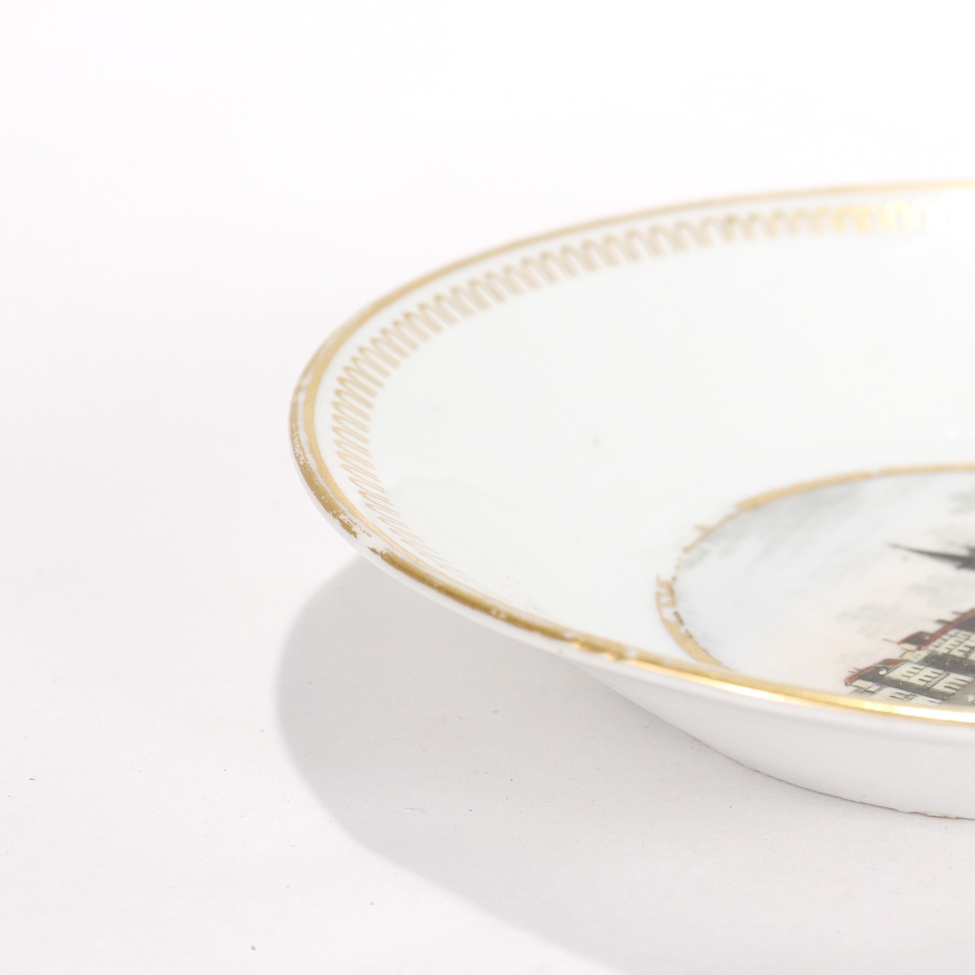 Antike italienische Doccia Topographical Porzellan Neoklassizistische Tasse und Untertasse im Angebot 13
