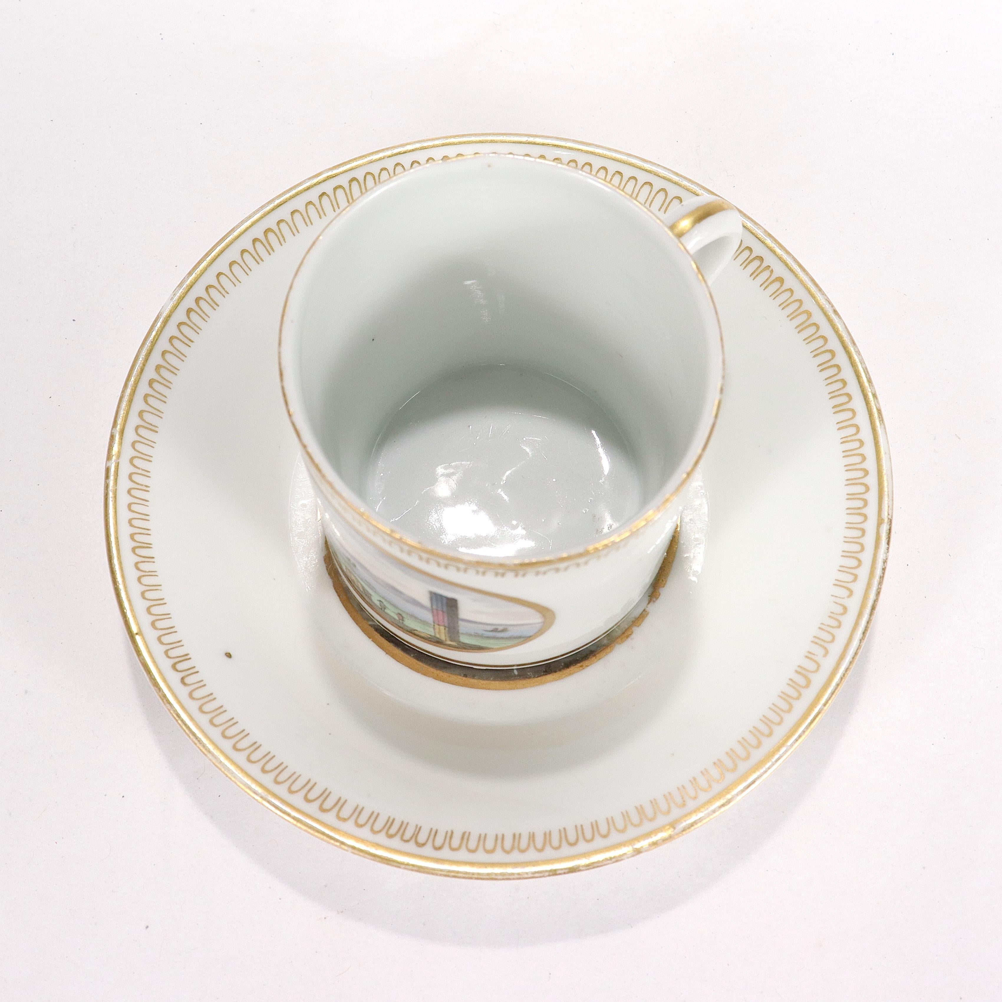 Antique Italian Doccia Topographical Porcelain Neoclassical Cup and Saucer For Sale 1