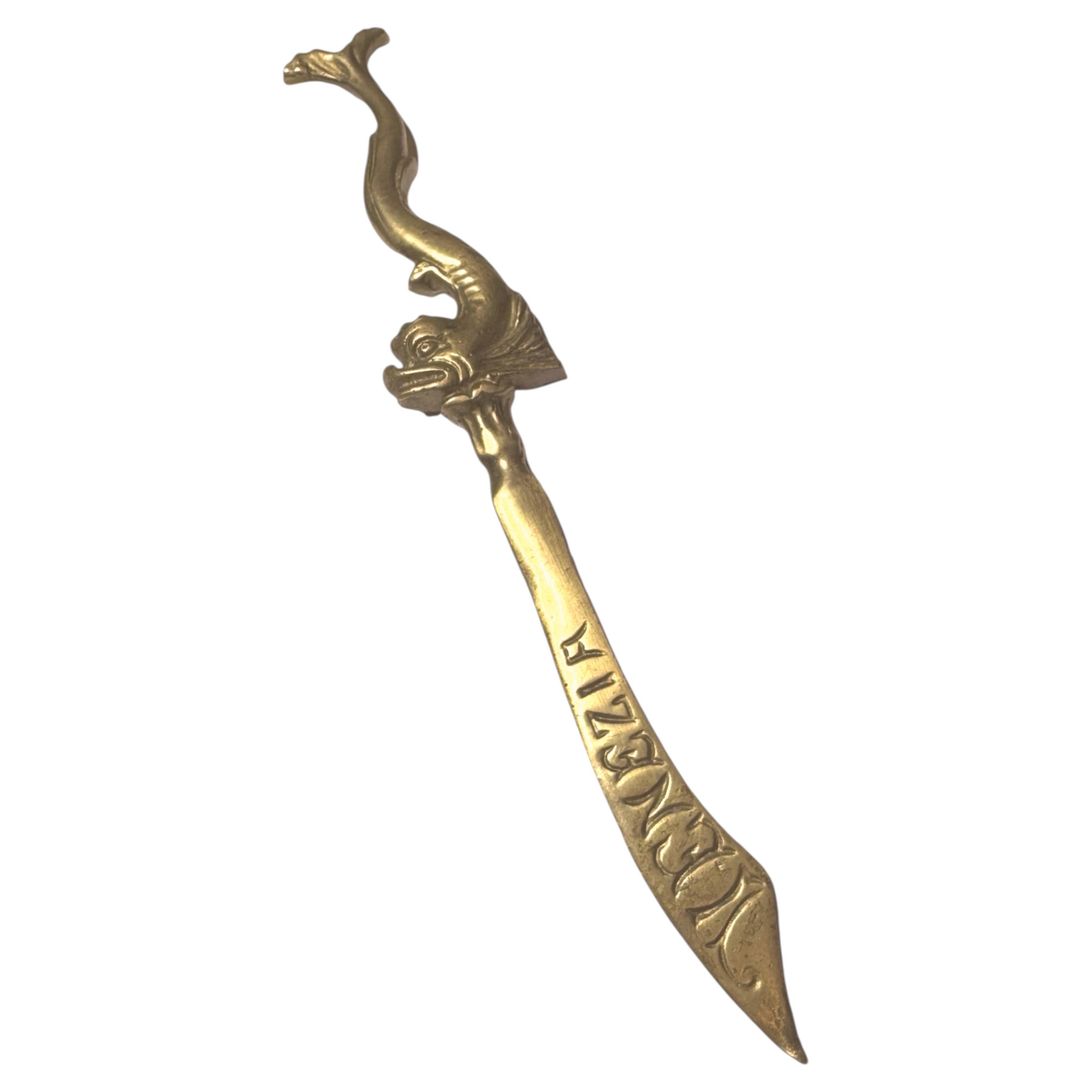Antique Italian Dolphin Venice Bronze Letter Opener, 1920s For Sale