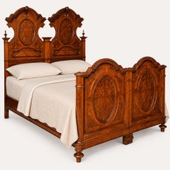 Antique Italian Double Bed in Walnut and Walnut Burl, from Bassano del Grappa