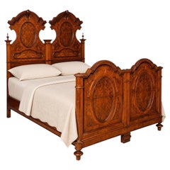 Antique Italian Double Bed in Walnut and Walnut Burl, from Bassano del Grappa