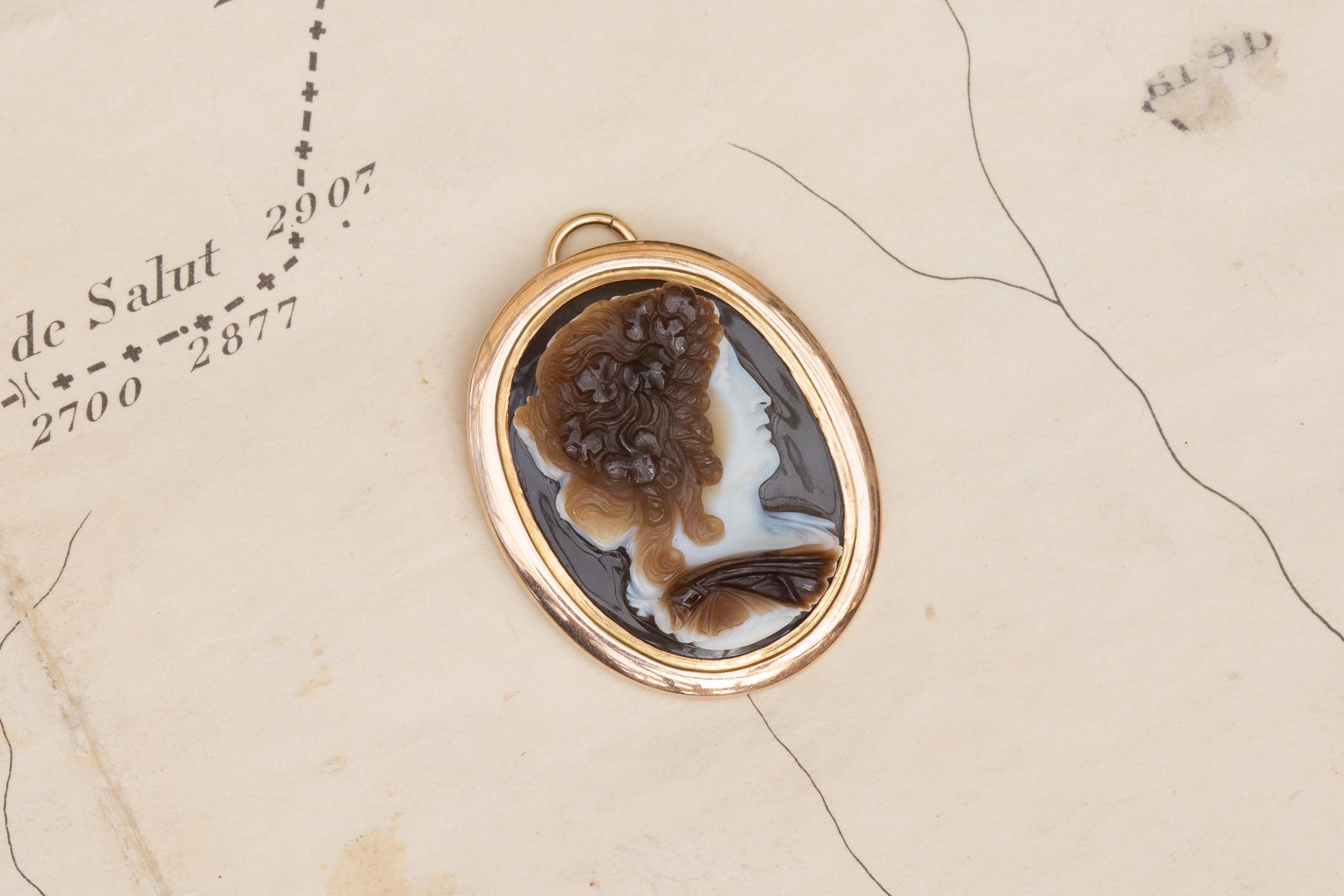 Pendentif camée en or italien ancien du début du 19e siècle, cercle de Nicolo Morelli en vente 3
