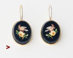 Antique Italian Earrings Micro Mosaic solid 14K/ 18K Gold / 6.2gr