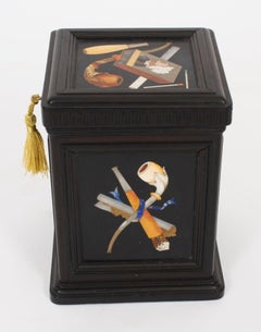 Antique Italian Ebonised & Pietra Dura Cigar Humidor Games Casket 19th Century