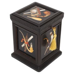 Antike italienische ebonisierte & Pietra Dura Zigarren- Humidor-Spieltasche aus dem 19. Jahrhundert