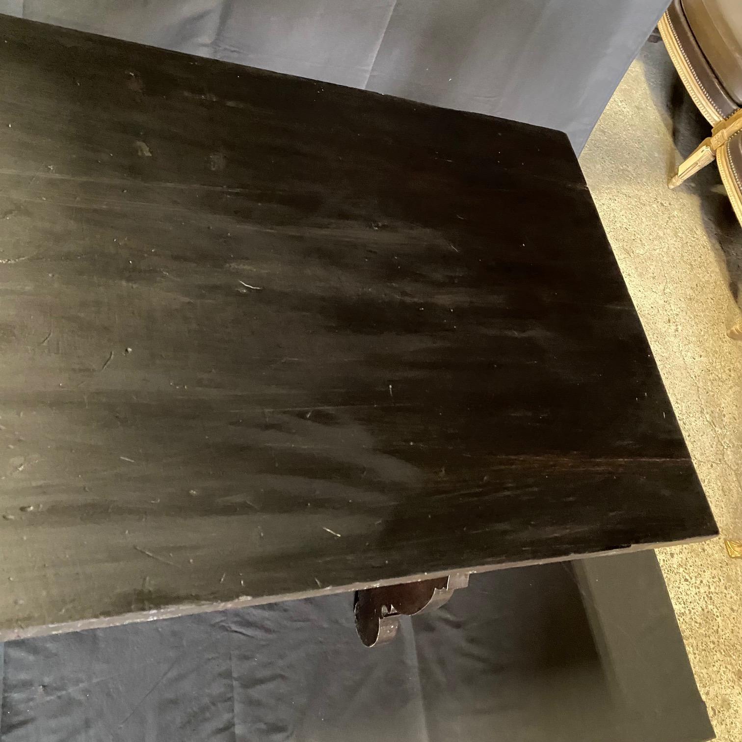 Antique Italian Ebonized Dining Table or Writing Desk with Iron Stretcher For Sale 2