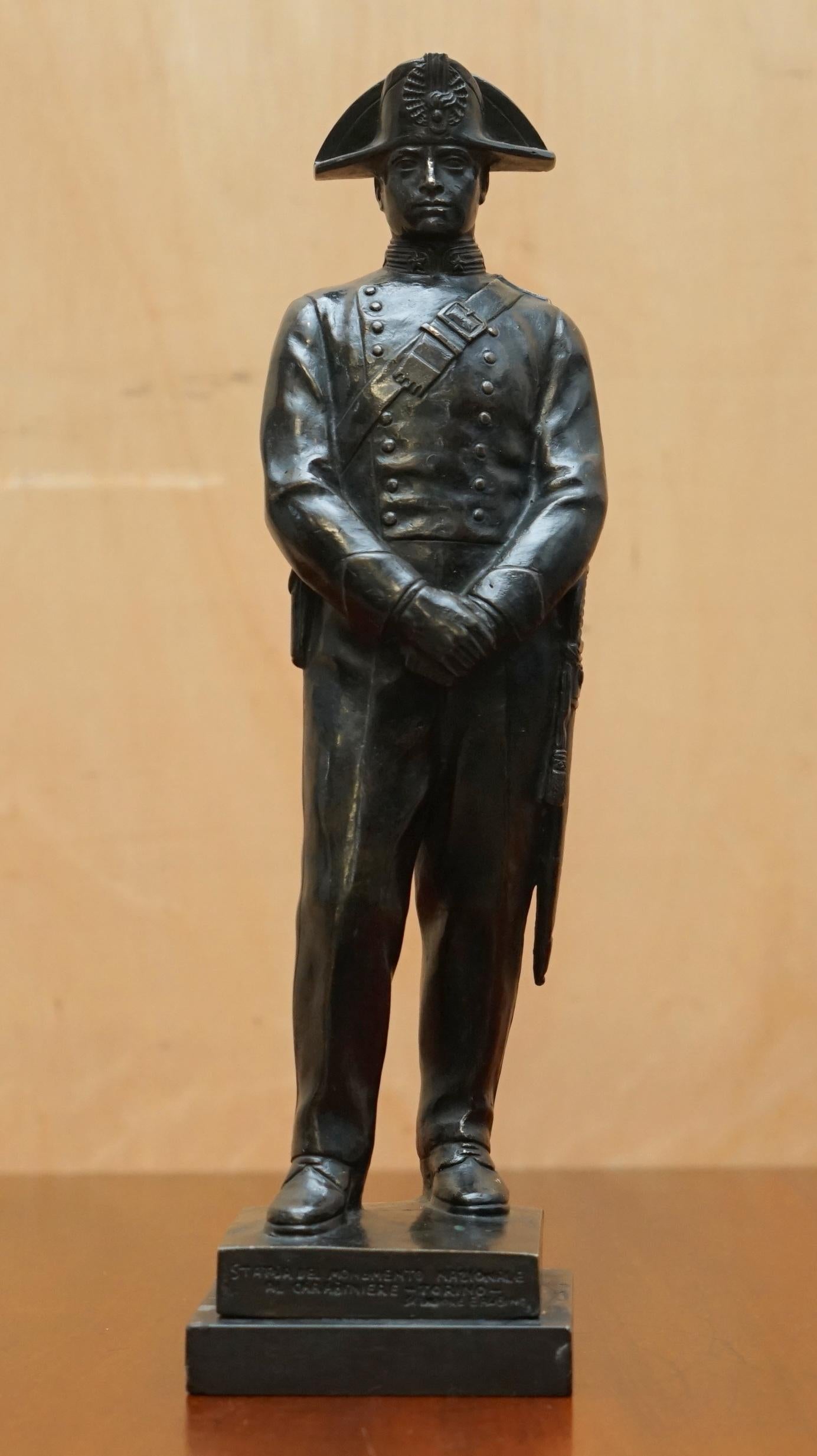 Royal House Antiques

Royal House Antiques is delighted to offer for sale this stunning original antique bronze statue by Edoardo Rubino of a Torino Carabiniere officer in full dress seated in a marble base

This is an original example not later