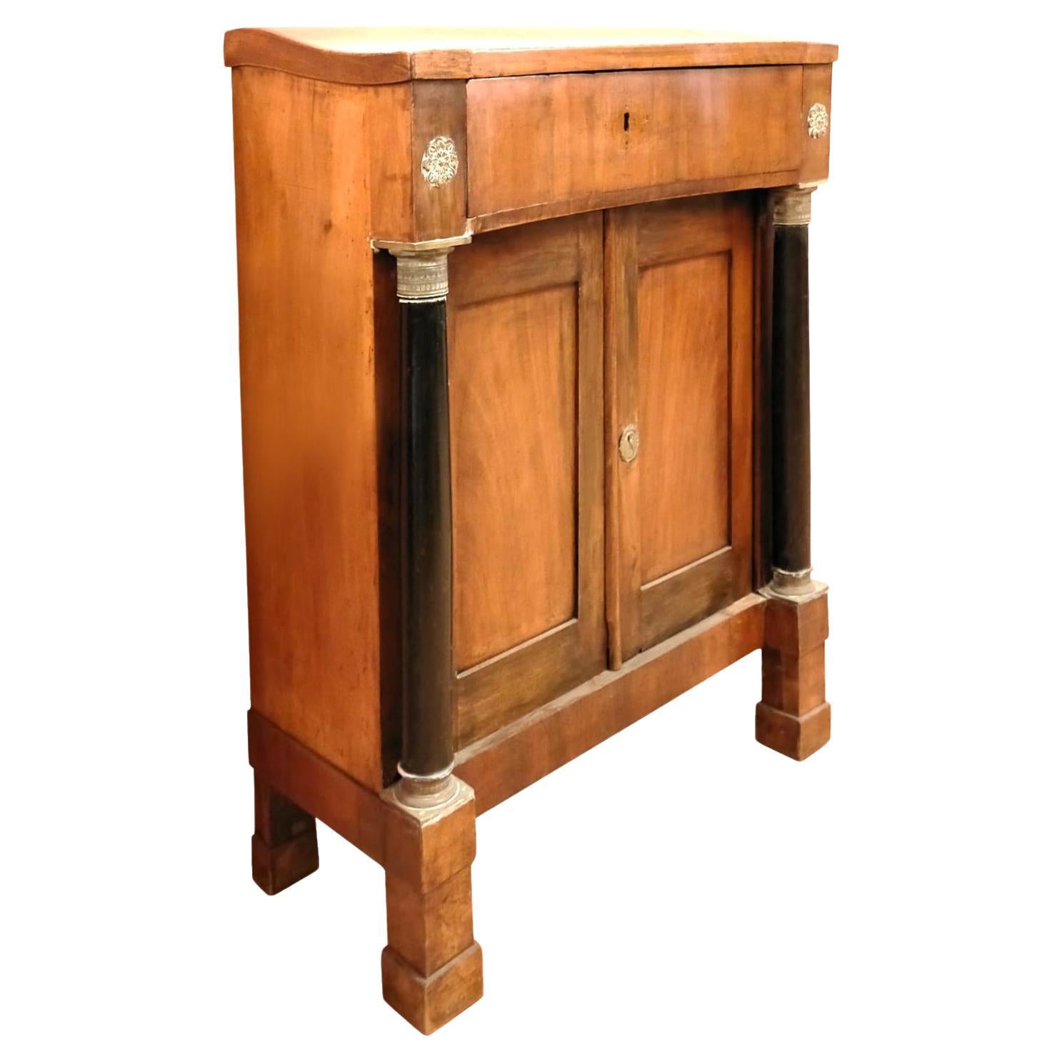 Vintage solid oak column cabinet, 1840