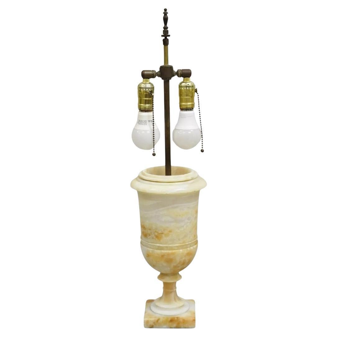 Antique Italian Empire Regency Carved Alabaster Marble Urn Table Lamp