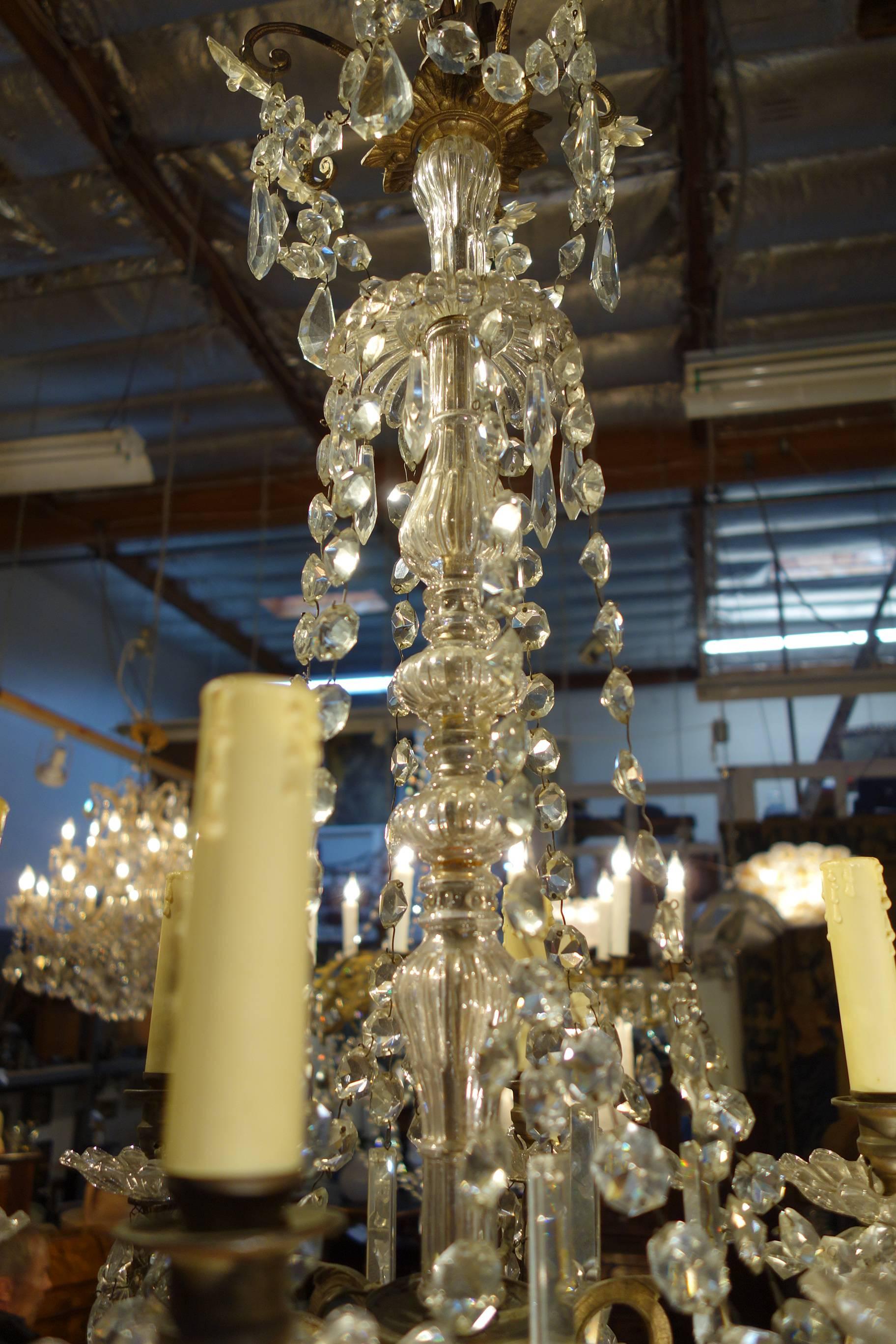 Lustre ancien de style Empire italien en laiton avec 6 branches en cristal en vente 3