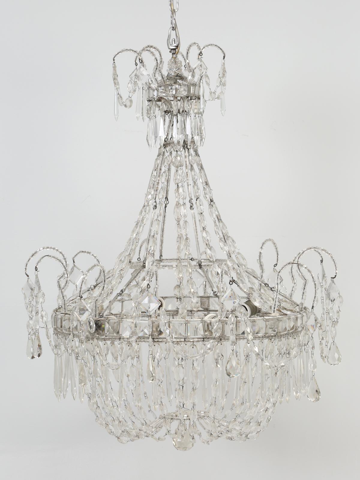 Antique Empire Italian chandelier. This is one of the few times, that we have ever received an item, accompanied with a Letter of Authenticity. The letter states; Empire beaded crystal six-light chandelier, circa 1860. Goes on to mention the