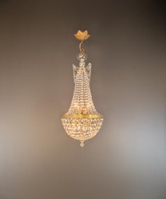 Lustre Montgolfière italien ancien de style Empire en cristal dans un panier en laiton