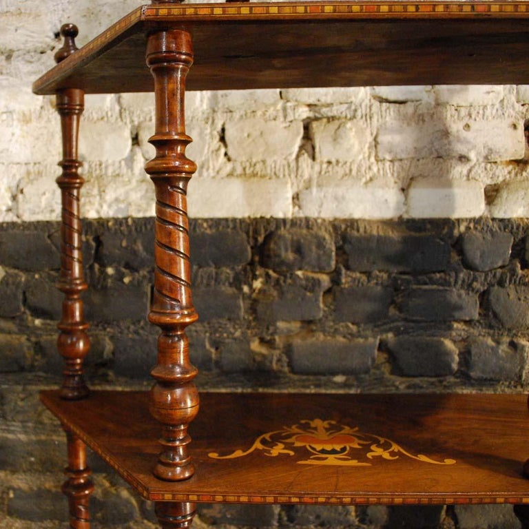 Antique Italian Etagere in Walnut with Mahoganywood Inlay For Sale at
