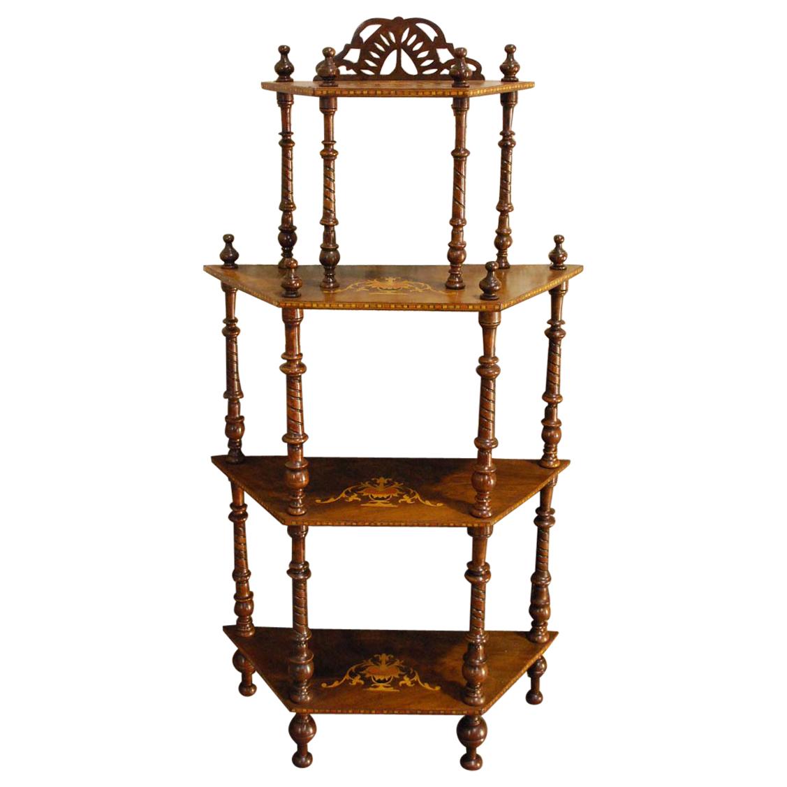 Antique Italian Etagere in Walnut with Mahoganywood Inlay For Sale