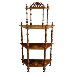 Antique Italian Etagere in Walnut with Mahoganywood Inlay