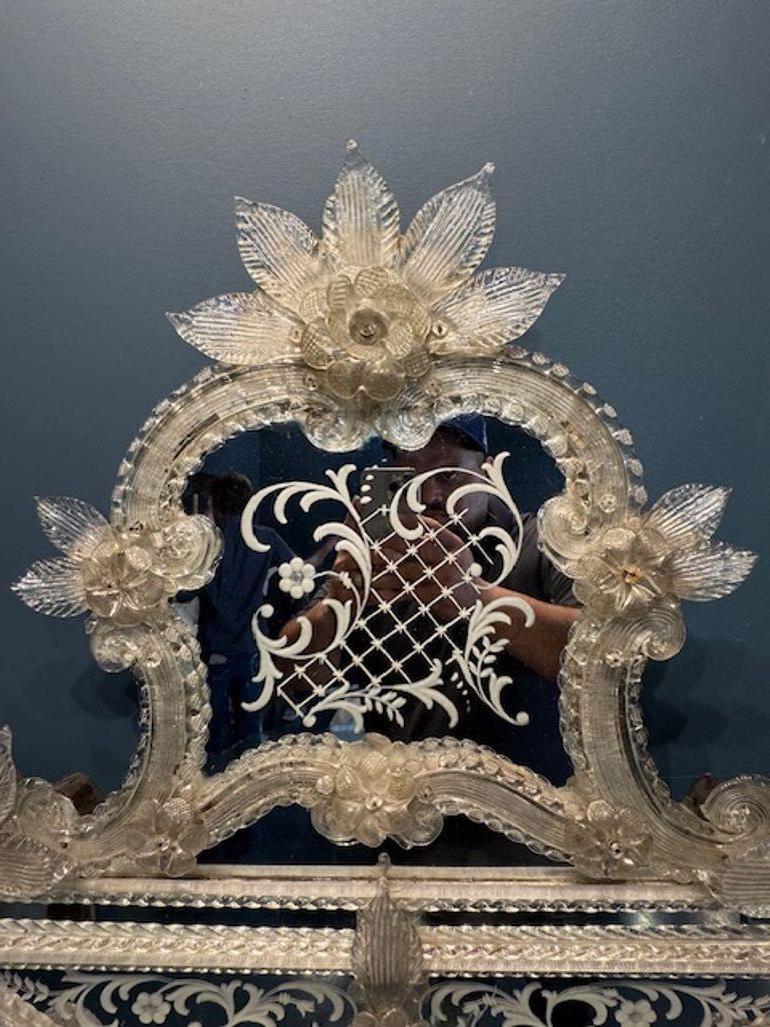 Glass Antique Italian Etched Venetian Mirror For Sale