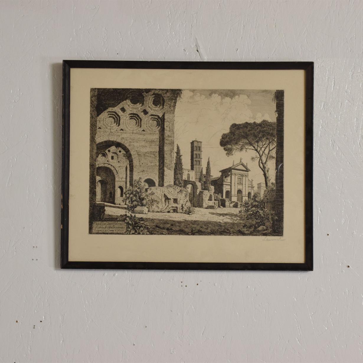 Drawing
Vintage 1960s architectural etching pen drawing on paper. Made in Italy. Signed Laurenzi.
Black ink on paper. Secret message in the drawing, a mirror is required for reverse handwriting. The inscription message is in Latin or