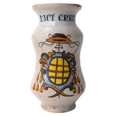 Antique Italian Faience Albarello, 18th Century Majolica Apothecary Storage Jar