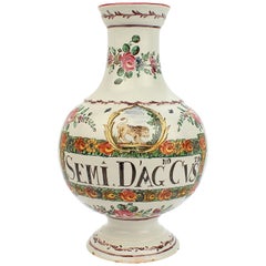Antique Italian Faience Pottery Apothecary Semi d' Agnocasto Drug Jar