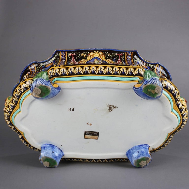 Antique Italian Faience Pottery Figural and Footed Planter Castle Gien