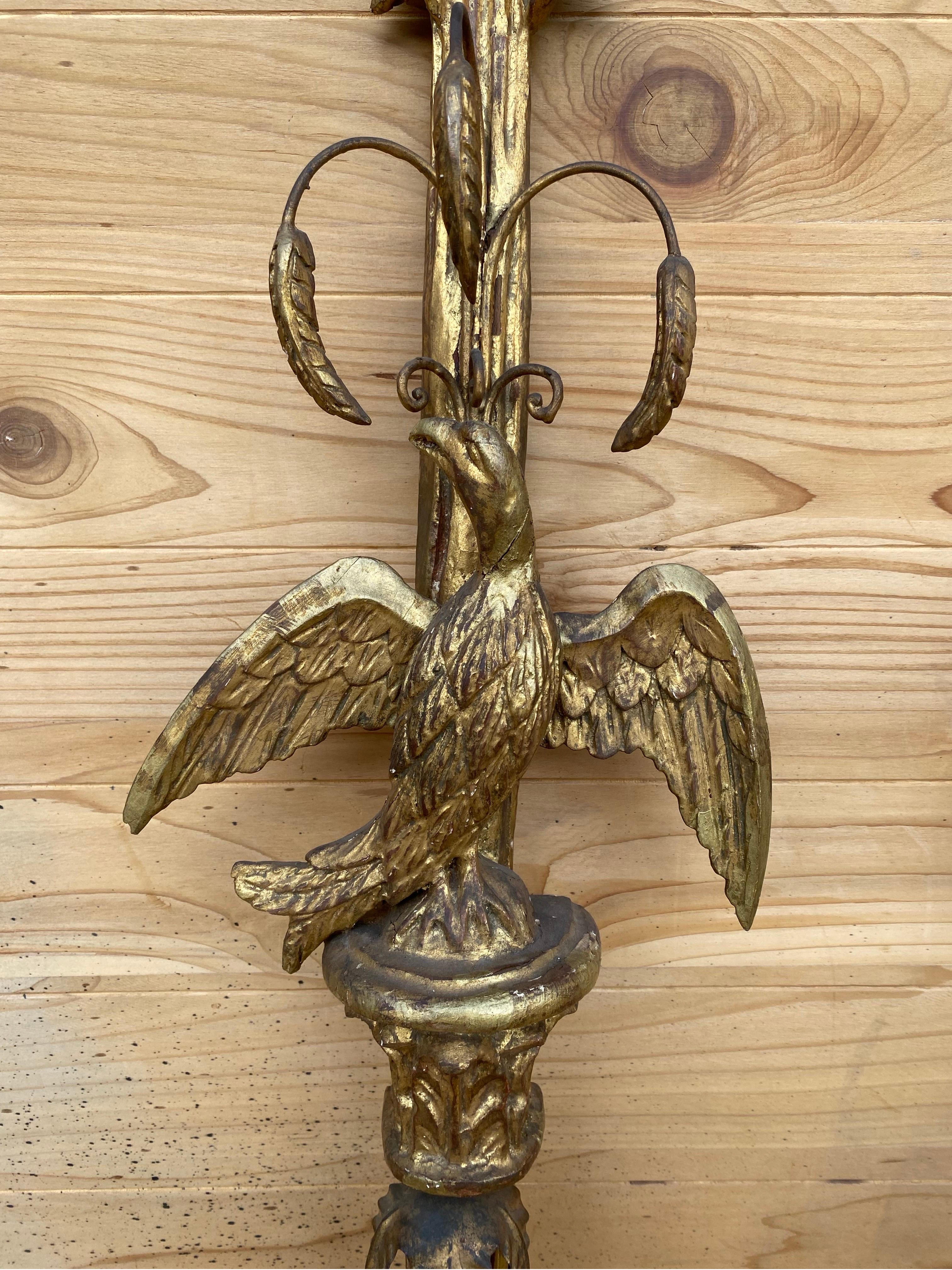 Hand-Carved Antique Italian Federal Style Carved Gold Gilded  Candle Wall Sconce - Pair For Sale