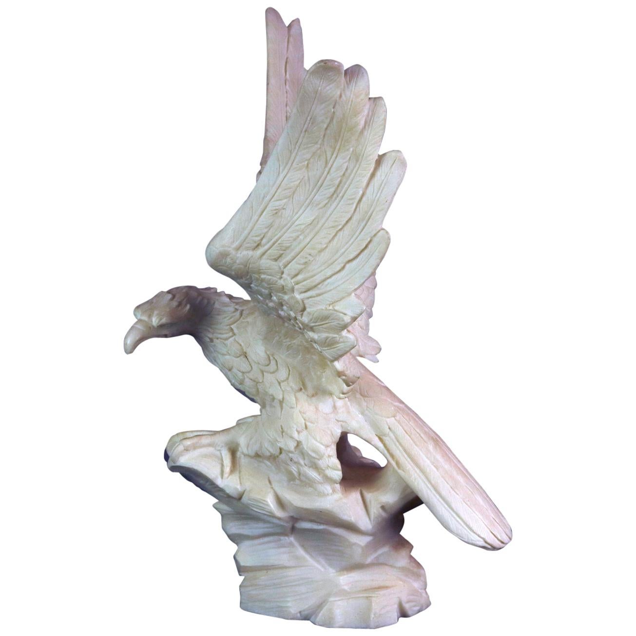 Antique Italian Figural Carved Alabaster Eagle Sculpture, 20th Century