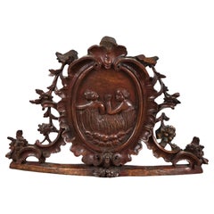 Antique Italian Figural Carved In-Relief Hardwood Crest 18thC