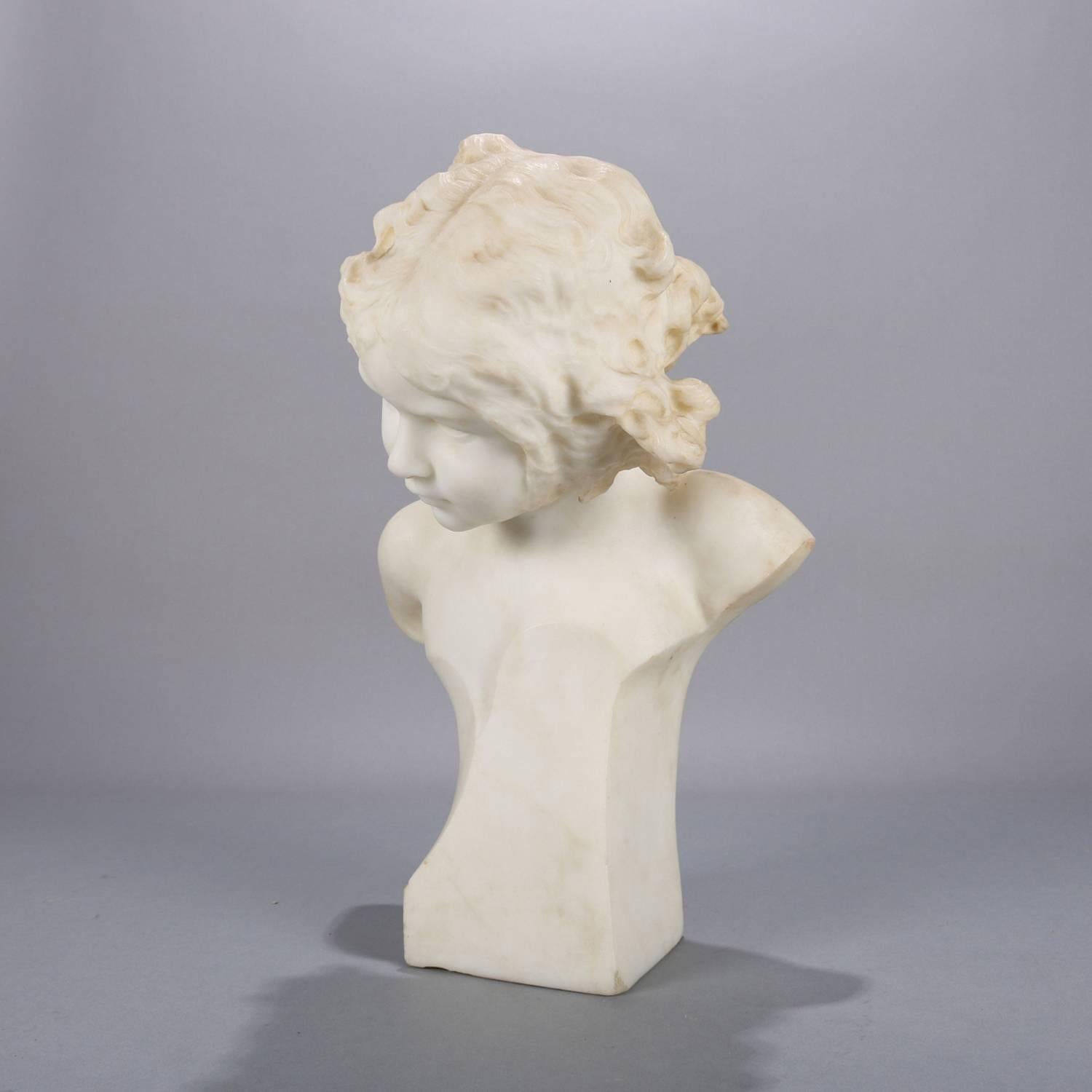 Antique Italian Figural Carved Marble Portrait Bust Sculpture, Young Girl 3