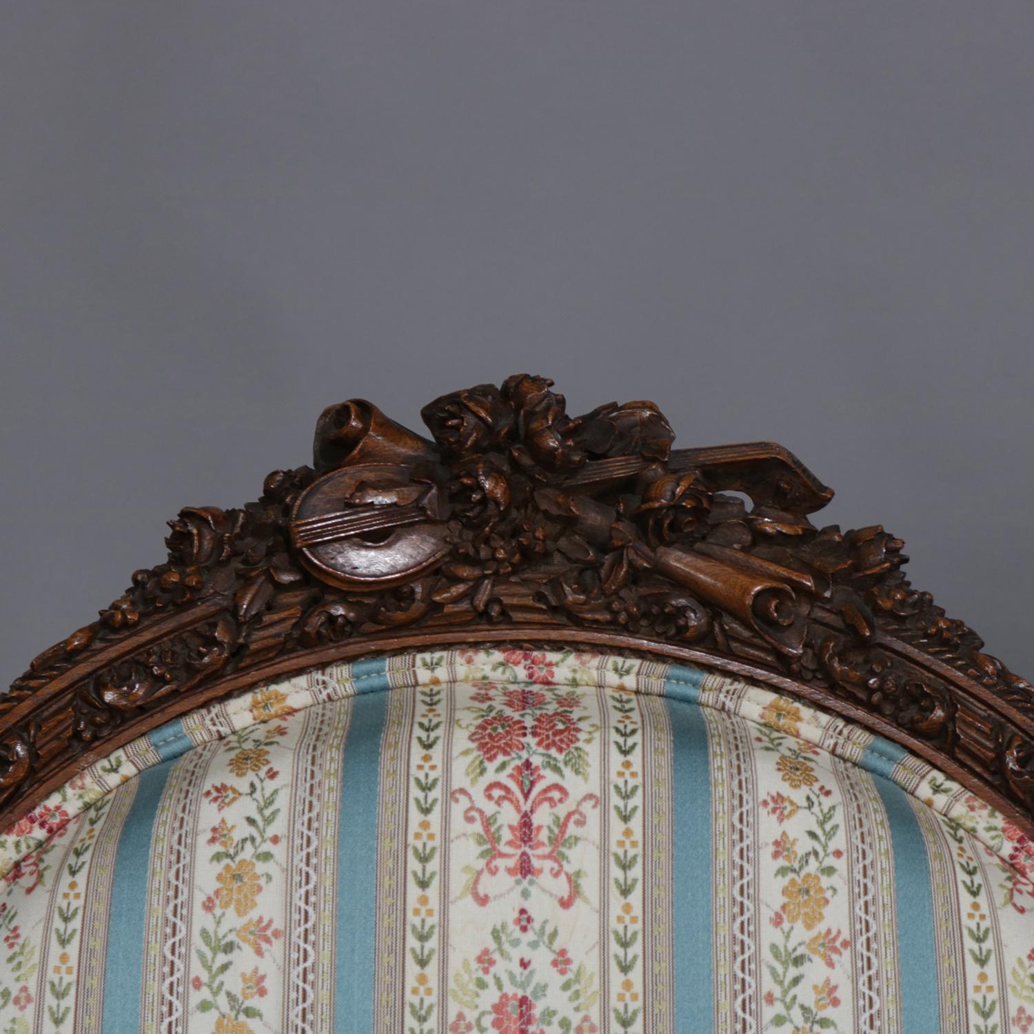 Antique Italian Figural Carved Walnut Upholstered Parlor Set, Doves and Rams 6