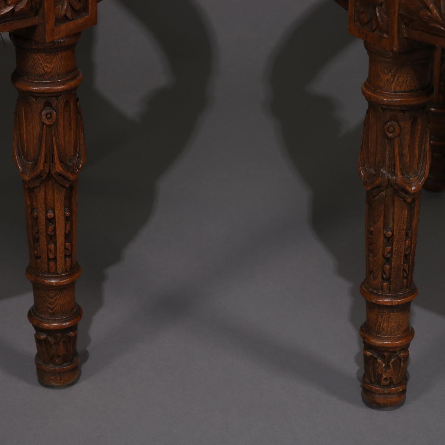 Antique Italian Figural Carved Walnut Upholstered Parlor Set, Doves and Rams 9