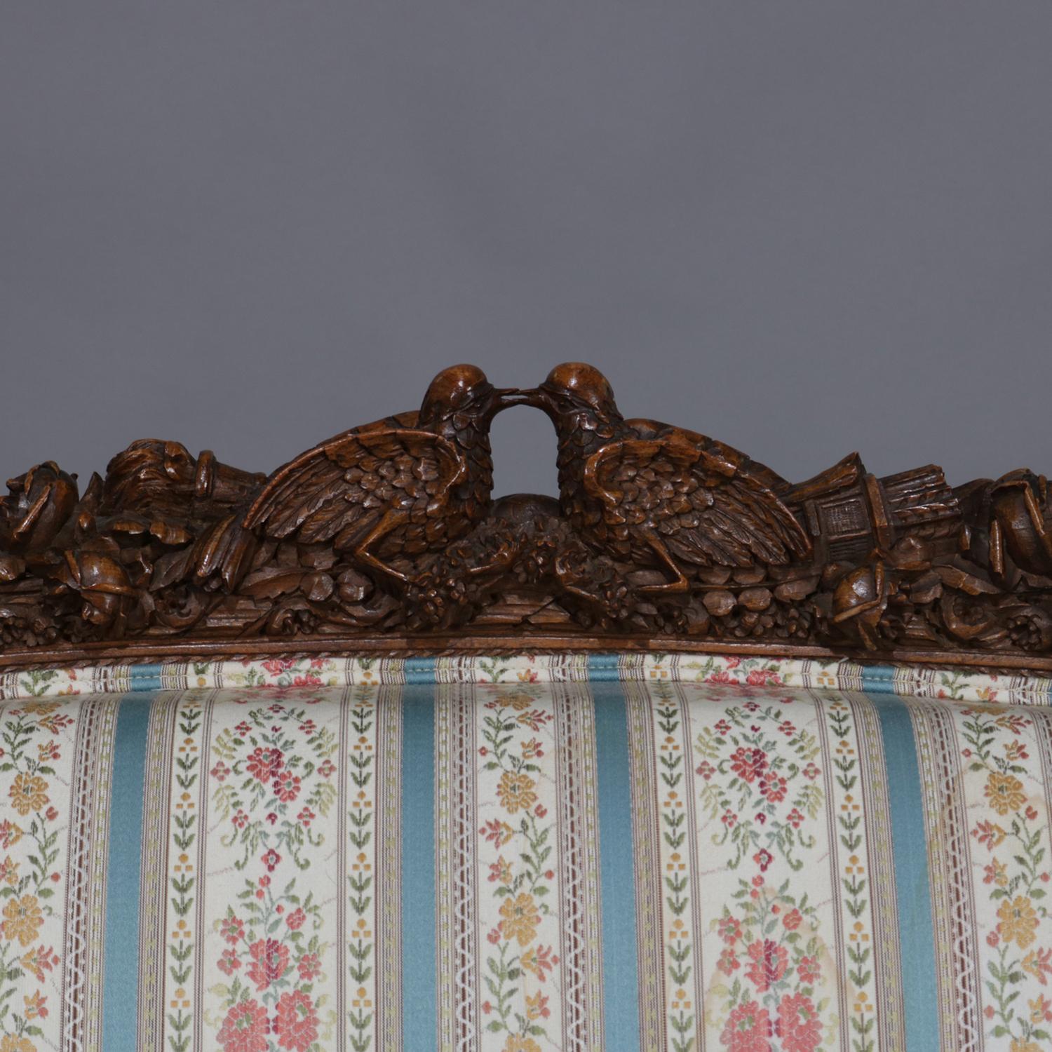 Antique Italian Figural Carved Walnut Upholstered Parlor Set, Doves and Rams 2