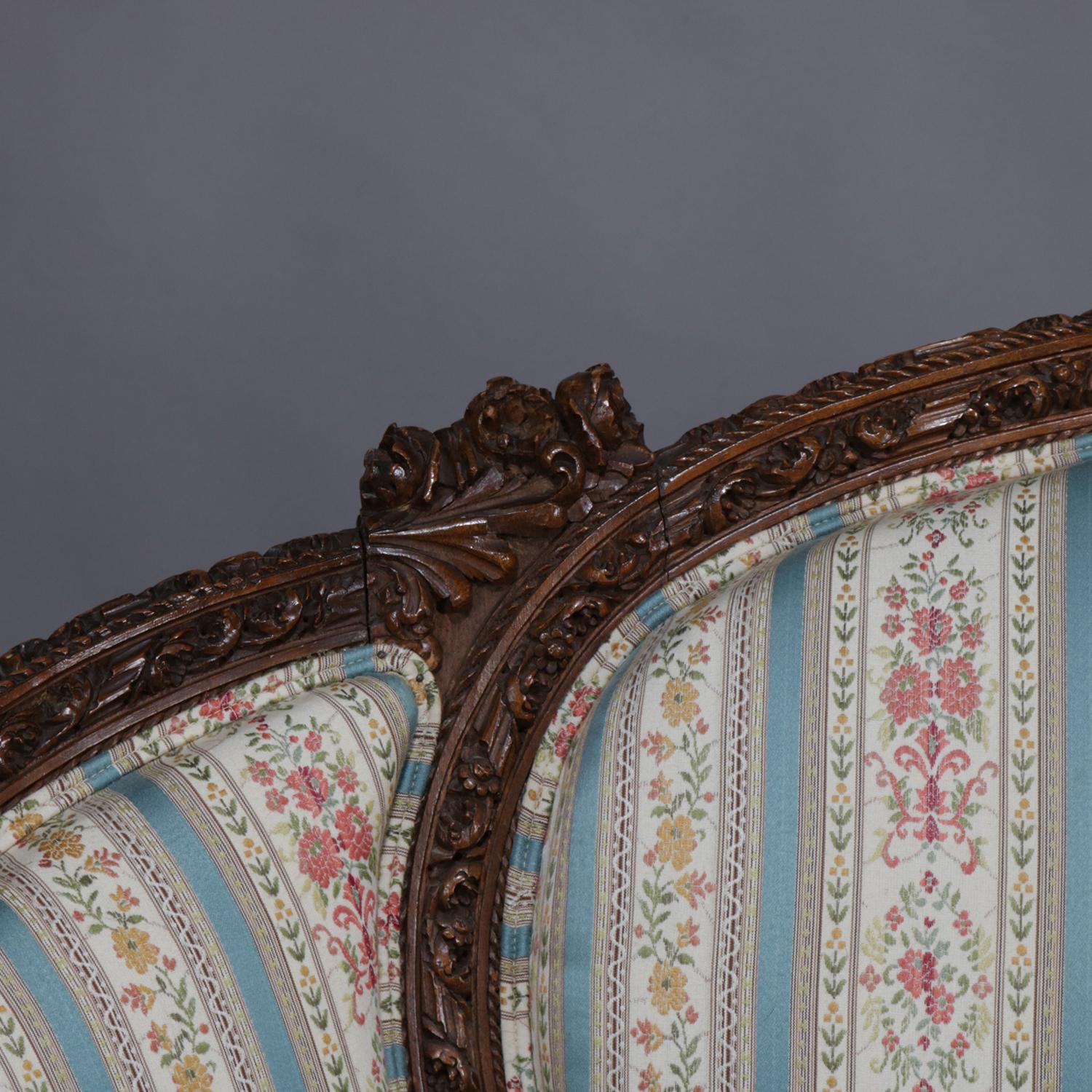 Antique Italian Figural Carved Walnut Upholstered Parlor Set, Doves and Rams 3
