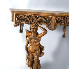 Antique Italian Figural Female Caryatid Carved Walnut Wall Shelf Circa 1900