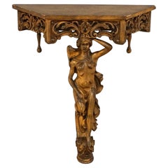Antique Italian Figural Female Caryatid Carved Walnut Wall Shelf Circa 1900