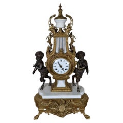 Antique Italian Figural Mantel Clock with Cherubs and Marble Base