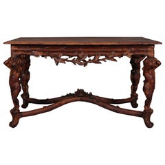 Antique Italian Figural Rococo Carved Hardwood Library Table with Cherubs