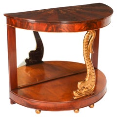 Antique Italian Flame Mahogany Giltwood Dolphin Console Table 19th Century