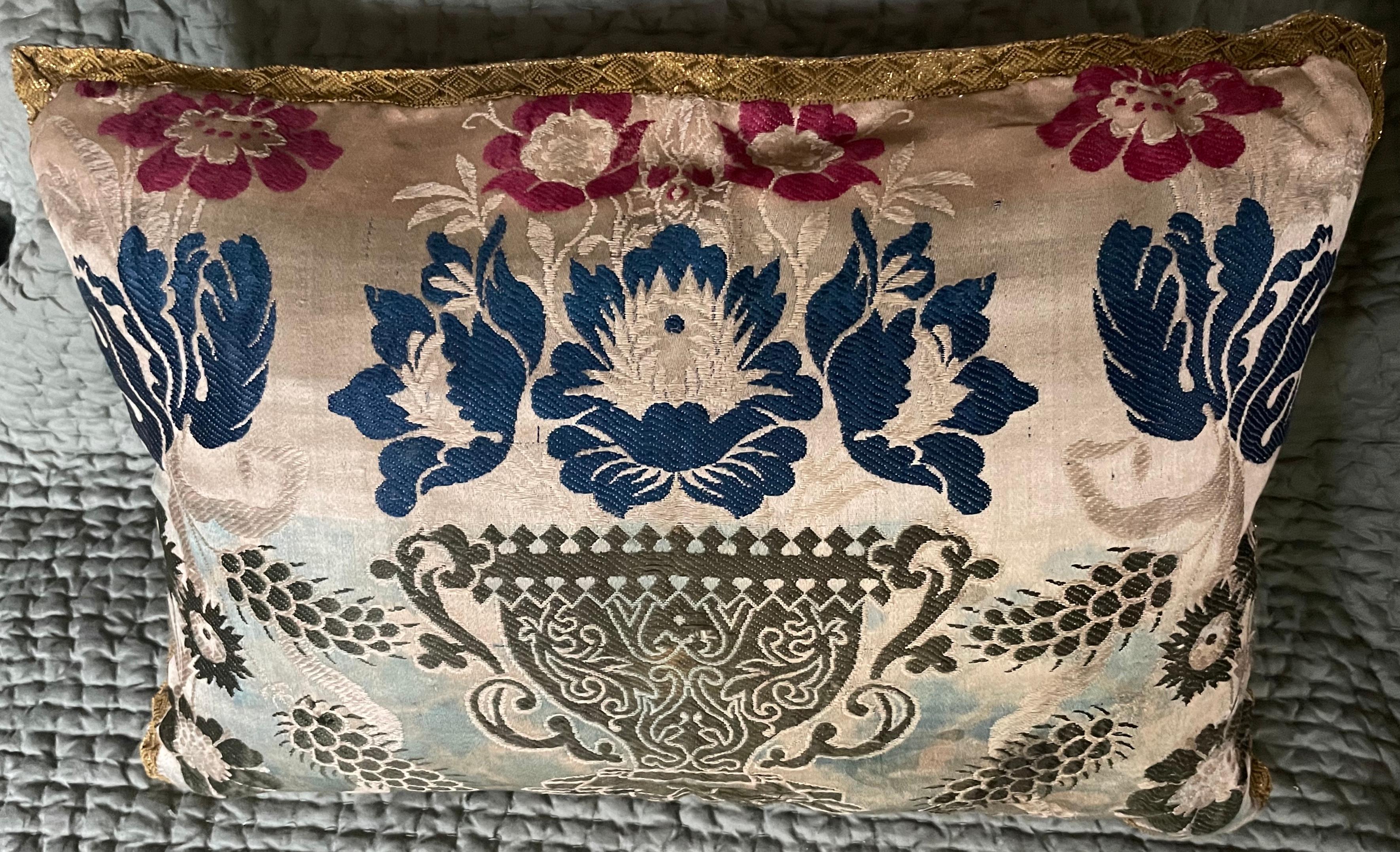 Antique Italian Floral Pillow  For Sale 1