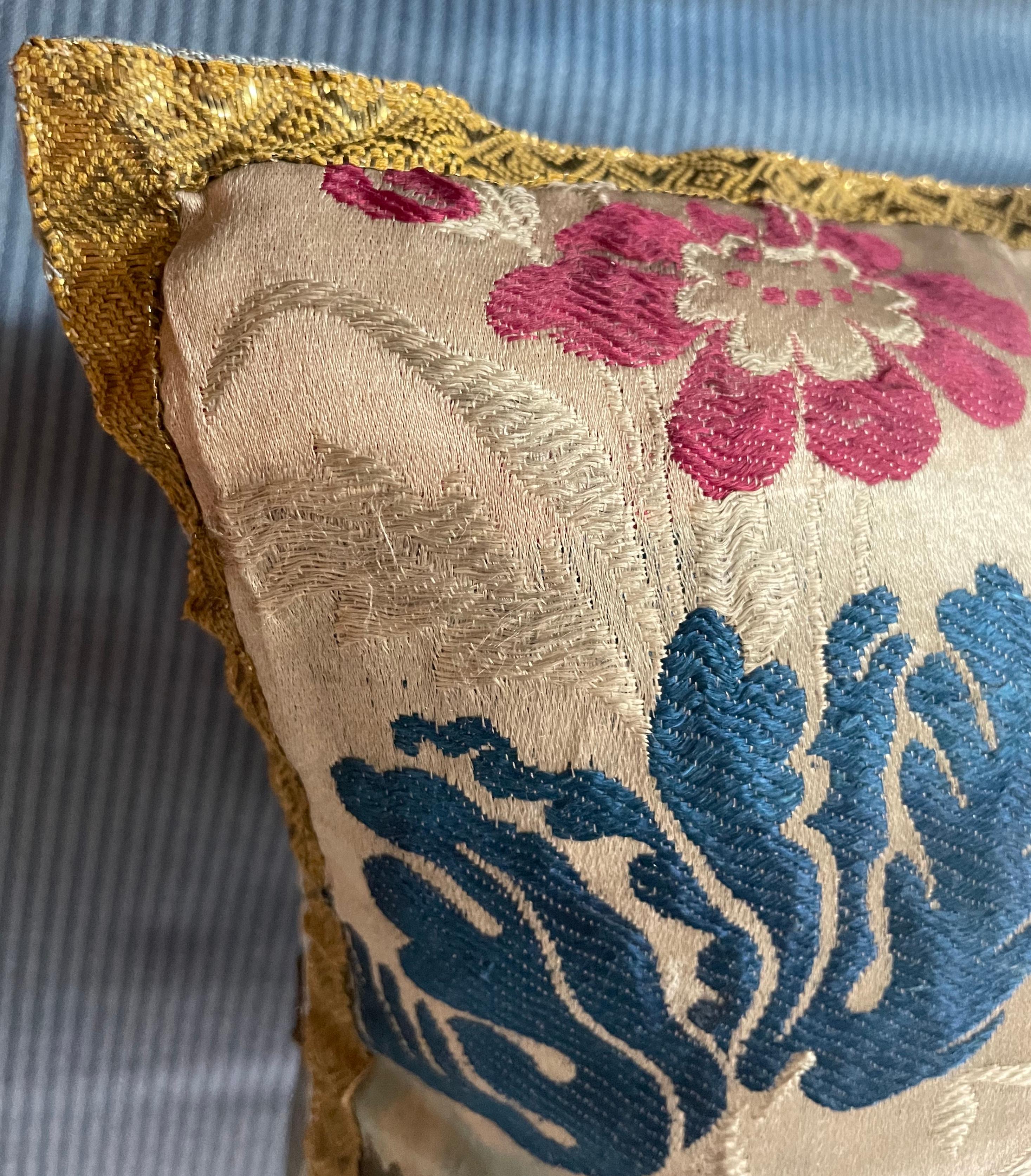 Antique Italian Floral Pillow  For Sale 2