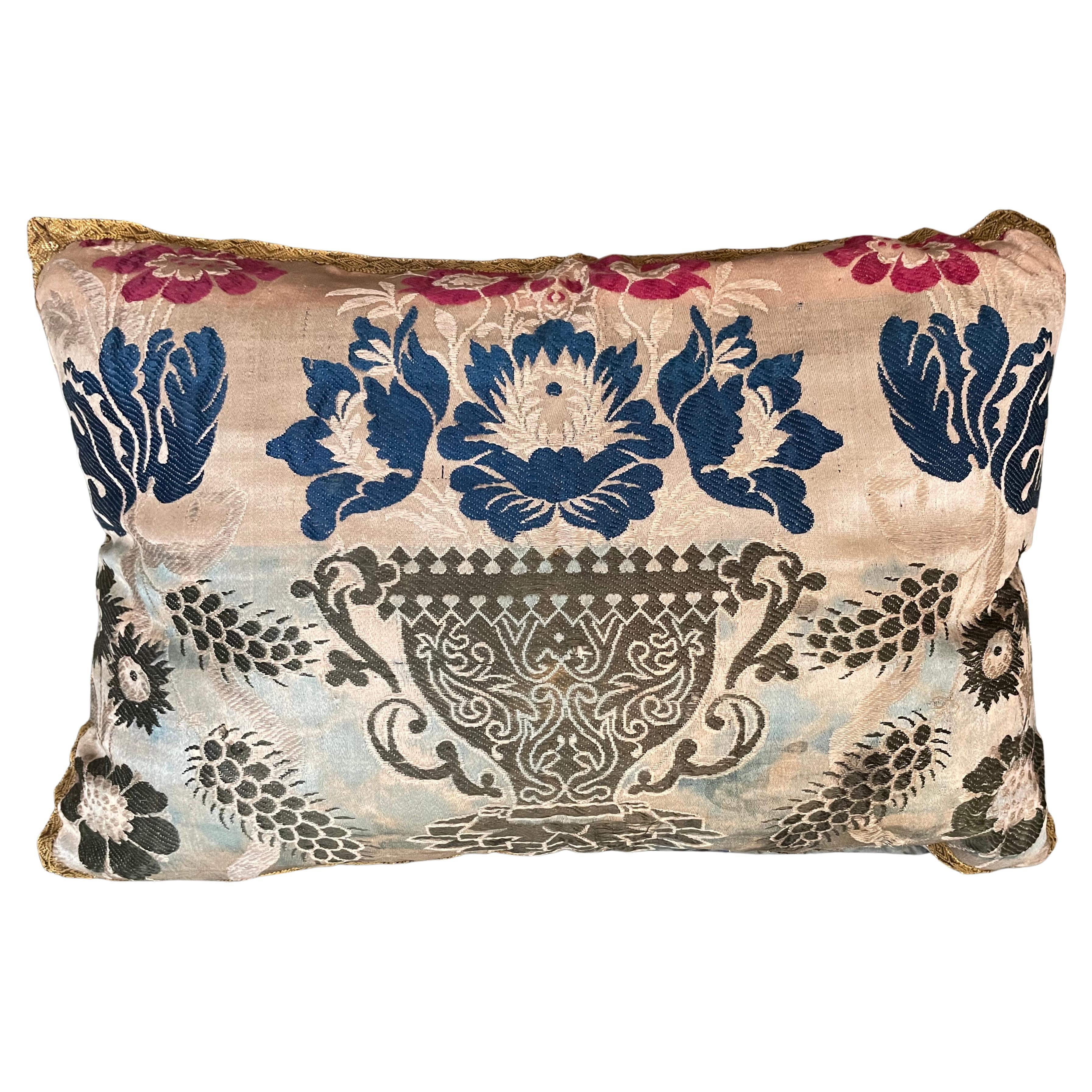 Antique Italian Floral Pillow  For Sale